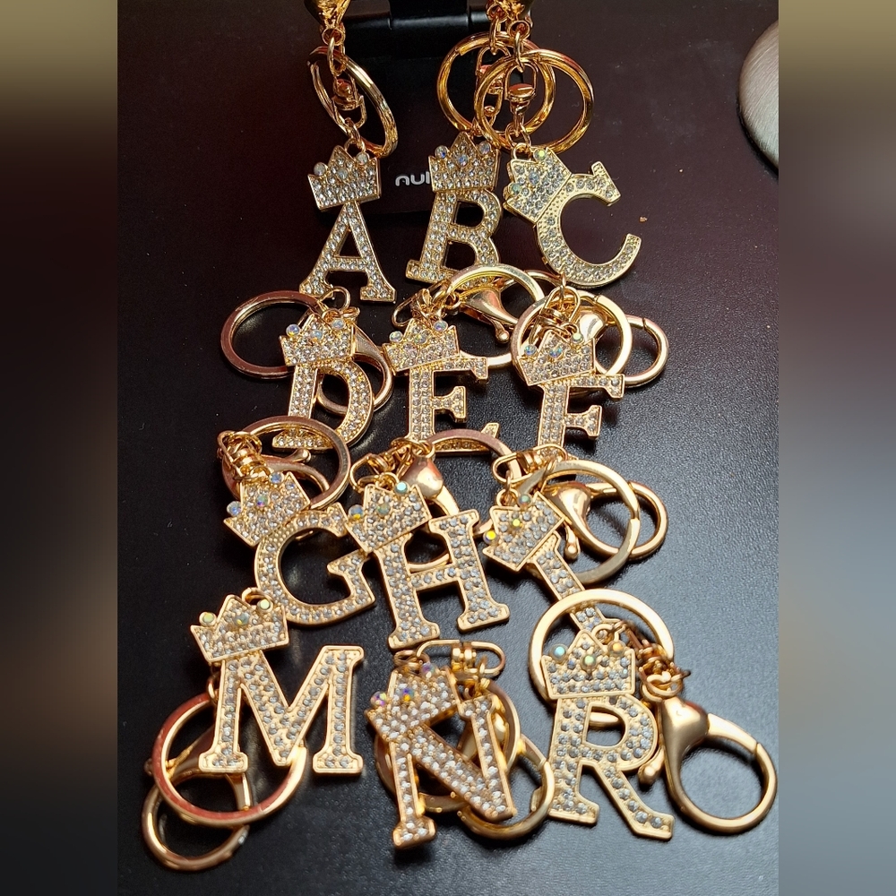 Choose 1pc, Alphabet With Crown and Rhinestones Bag Charm - Picture 6 of 12